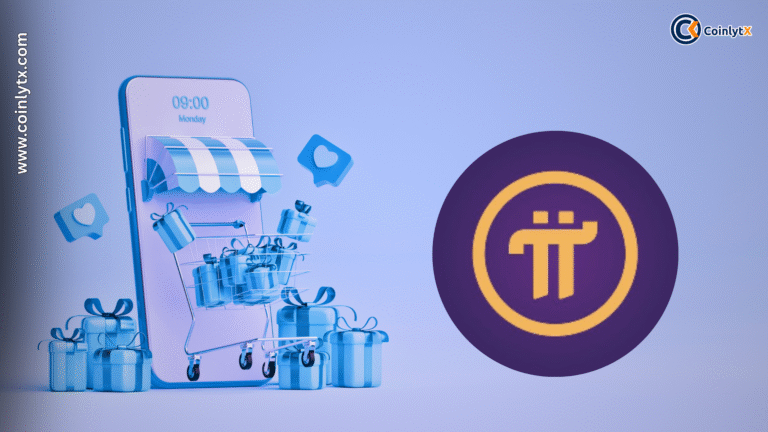 Illustration showing step-by-step process to sell PiCoin, featuring a crypto wallet, KYC verification, and exchange platforms